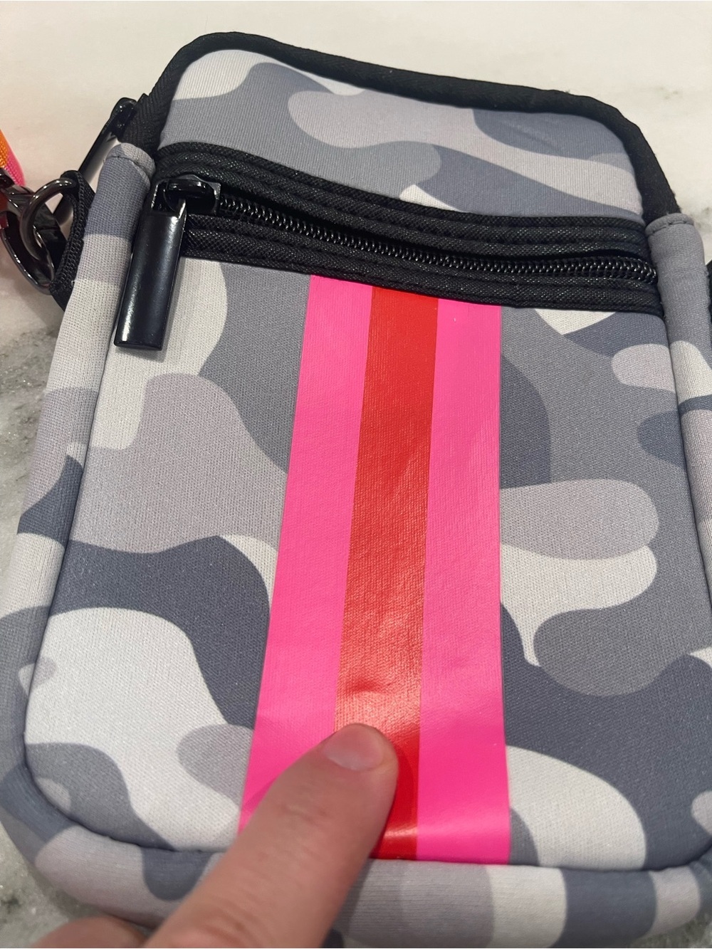 Haute Shore Gray Camo Crossbody Pouch with Pink Accent - Picture 4 of 10